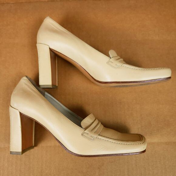 Via Spigia Square Toe Loafer Med Block Heel Butter Yellow Leather Women’s SZ 8 - Picture 9 of 13